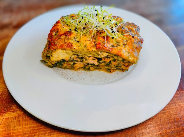 Špenátové lasagne s kuracím mäsom a syrom s modrou plesňou
